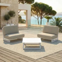 Set da giardino in alluminio 2 posti 3 pezzi Long Beach Bianco cenere e tortora