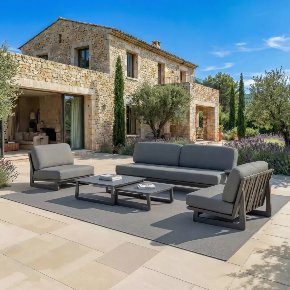 Set da giardino in alluminio 5 posti 5 pezzi Long Beach Grigio antracite
