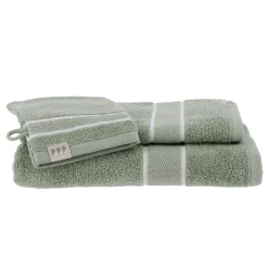 Set di 2 asciugamani e 1 guanto in cotone (50 x 90 e 70 x 130 cm) Tina Verde salvia