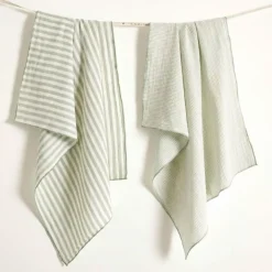 Set di 2 asciugamani in garza di cotone (50 x 70 cm) Gaïa a righe Verde eucalipto