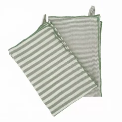 Set di 2 asciugamani in garza di cotone (50 x 70 cm) Gaïa a righe Verde eucalipto
