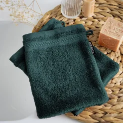 Set di 2 guanti da bagno cotone bio (15 x 21 cm) Méline Verde smeraldo
