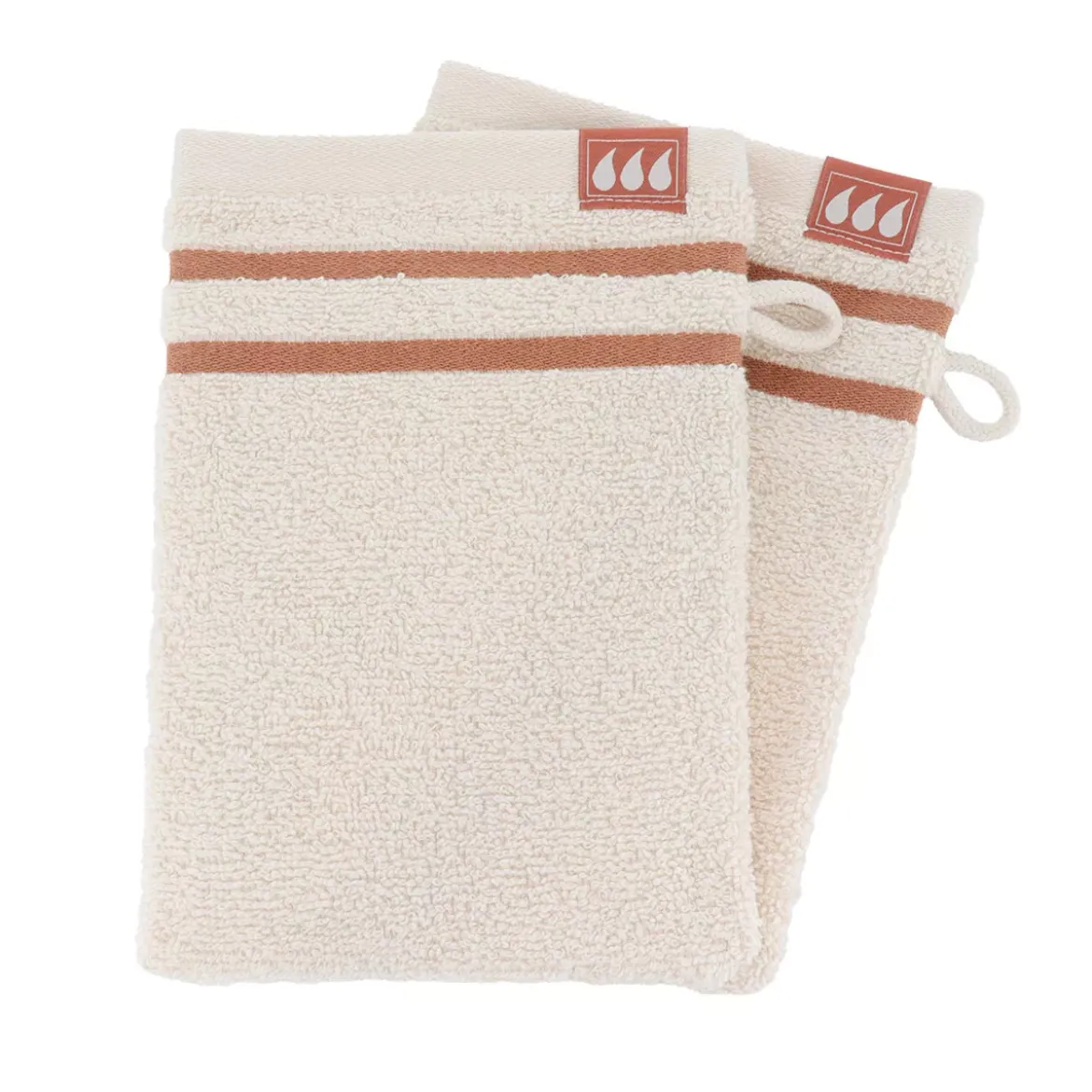 Set di 2 guanti da toilette in cotone (15 x 21 cm) Jeanne Tortora e Avorio