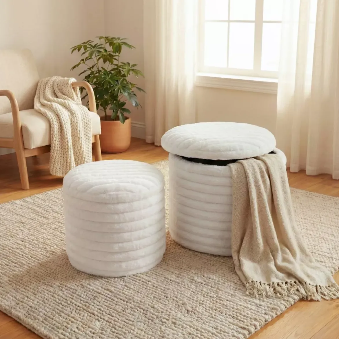 Set di 2 pouf (H 32 e 42 cm) Velmo Beige