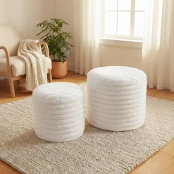 Set di 2 pouf (H 32 e 42 cm) Velmo Beige