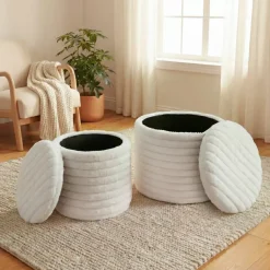 Set di 2 pouf (H 32 e 42 cm) Velmo Beige