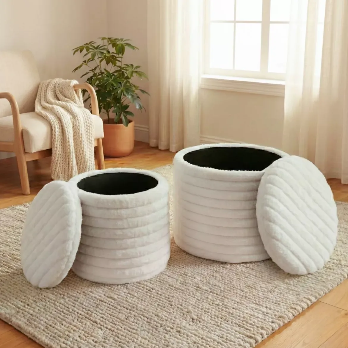 Set di 2 pouf (H 32 e 42 cm) Velmo Beige