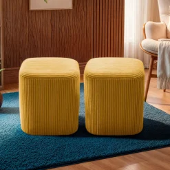 Set di 2 pouf in velluto (H38 cm) Shan Giallo senape