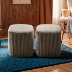Set di 2 pouf in velluto (H38 cm) Shan Tortora