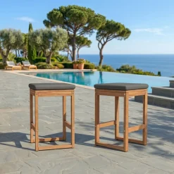 Set di 2 sgabelli alti da giardino in legno di acacia Borneo Grigio antracite