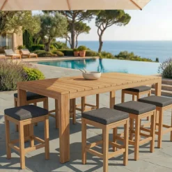 Set di 2 sgabelli alti da giardino in legno di acacia Borneo Grigio antracite