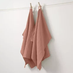 Set di 2 strofinacci garza di cotone (70 cm) Gaïa Rosa pesca