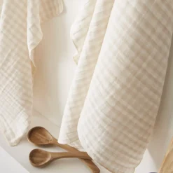 Set di 2 strofinacci in garza di cotone (50 x 70 cm) Gaïa vichy Beige
