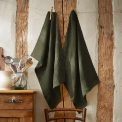 Set di 2 strofinacci lino lavato (50 x 70 cm) Louise Verde rosmarino