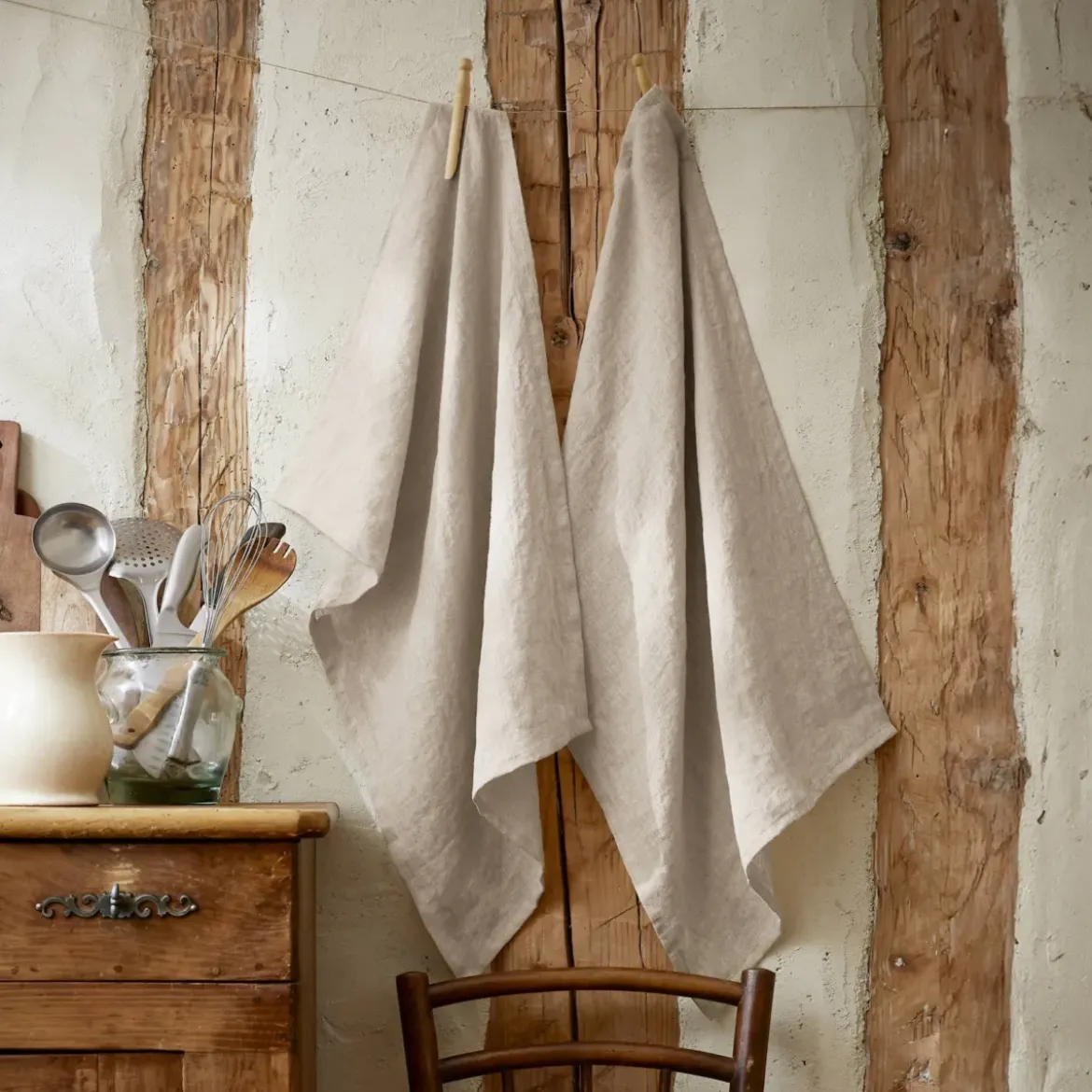 Set di 2 strofinacci lino lavato (50 x 70 cm) Louise Beige