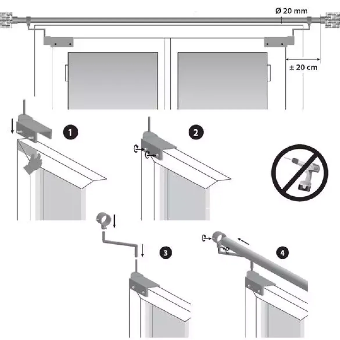 Set di 2 supporti Fix'vit (L180 - Ø20 mm) Argento