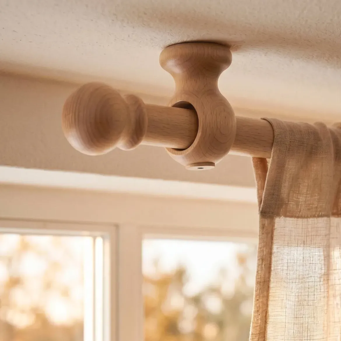 Set di 2 supporti per asta in legno (L5 cm / D28 mm) Nils Beige Verniciato