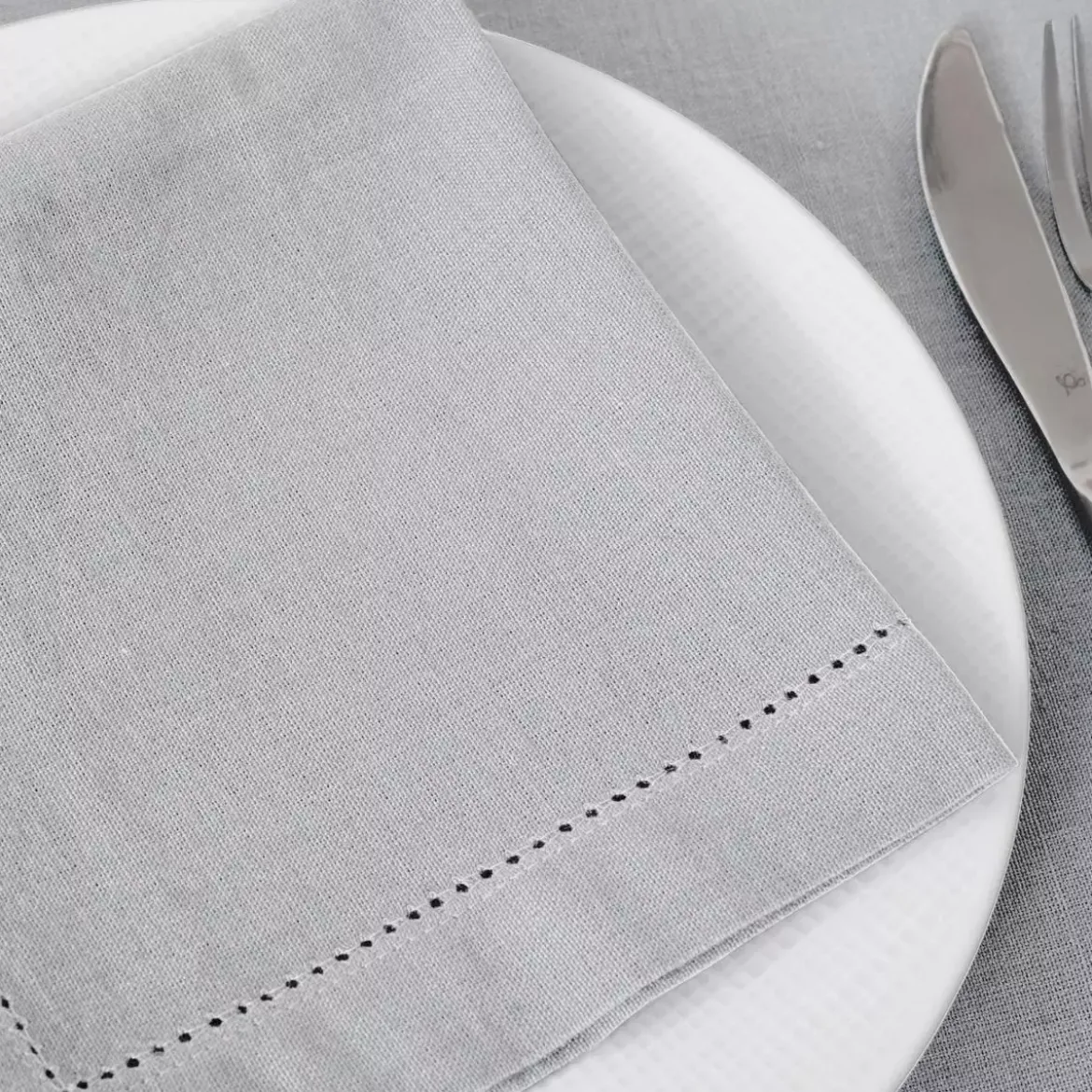 Set di 4 tovaglioli Chambray Grigio chiaro