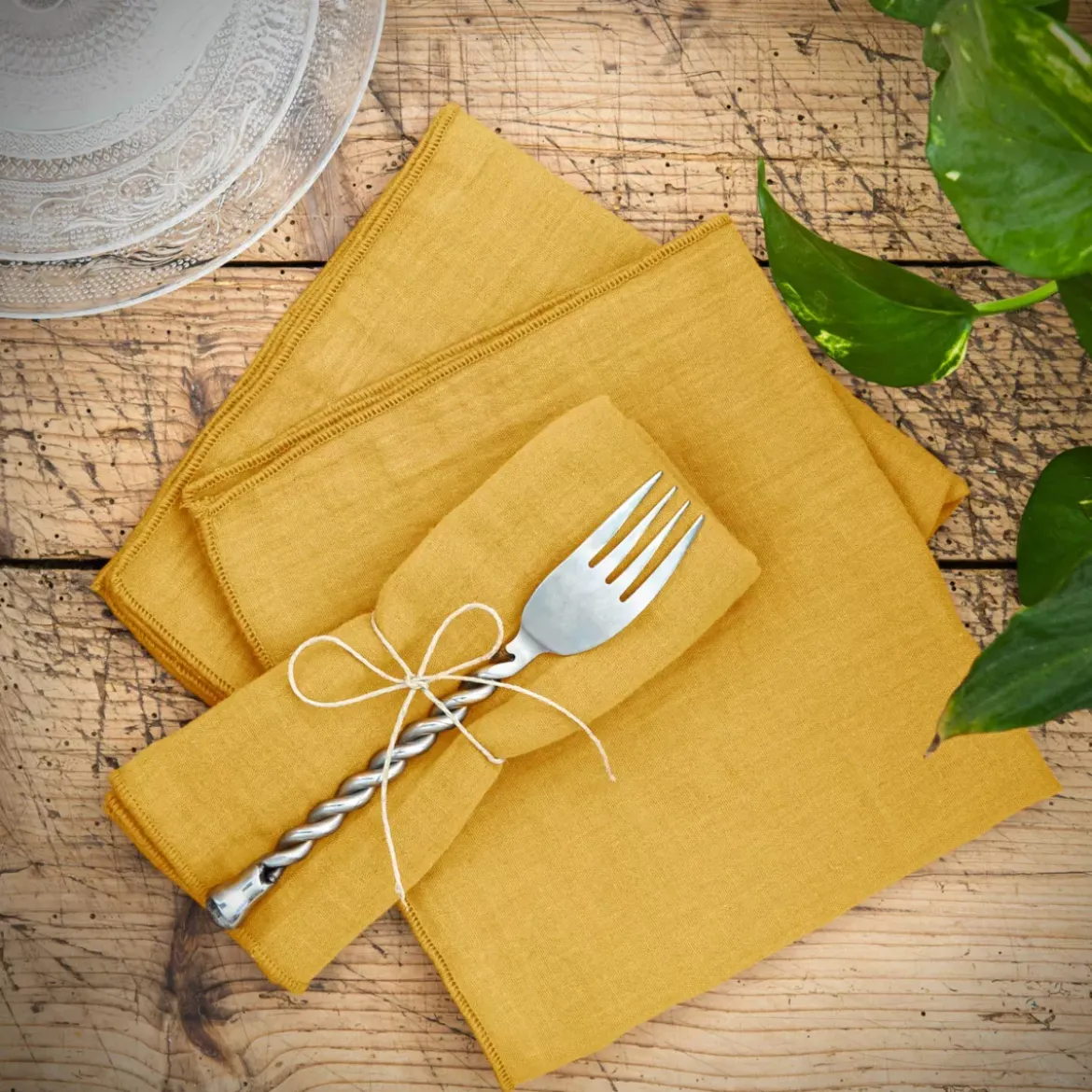 Set di 3 tovaglioli garza di cotone Gaïa Giallo zafferano