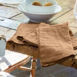 Set di 3 tovaglioli garza di cotone Gaïa Camel