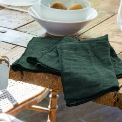 Set di 3 tovaglioli garza di cotone (40 x 40 cm) Gaïa Verde abete