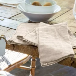 Set di 3 tovaglioli garza di cotone Gaïa Beige pampa