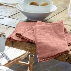 Set di 3 tovaglioli garza di cotone Gaïa Rosa pesca