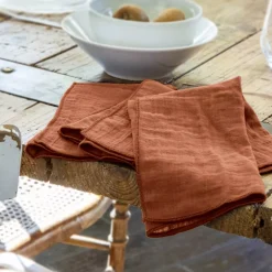 Set di 3 tovaglioli garza di cotone Gaïa Terracotta