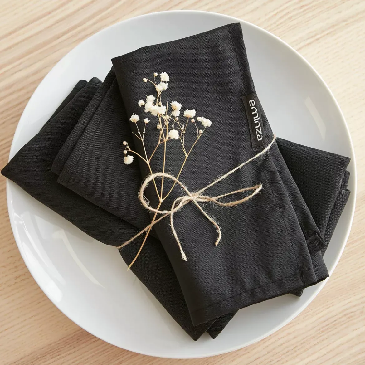 Set di 3 tovaglioli poliestere (40 x 40 cm) Elise Nero