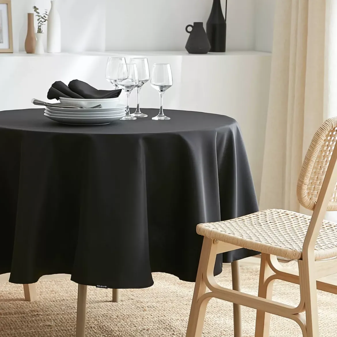 Set di 3 tovaglioli poliestere (40 x 40 cm) Elise Nero
