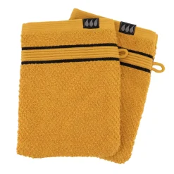 Set di due guanti in spugna di cotone Black Line Giallo ocra/ nero