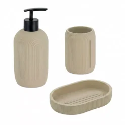 Set bicchiere distributore e porta sapone in resina Minimalist geometrico Beige