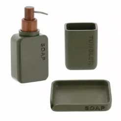 Set bicchiere distributore e porta sapone in poliresina incisa Sia Verde oliva