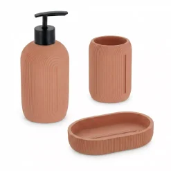 Set bicchiere distributore e porta sapone in resina Minimalist geometrico Rosa cipria