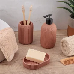 Set bicchiere distributore e porta sapone in resina Minimalist geometrico Rosa cipria