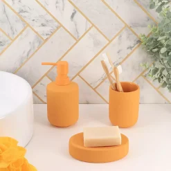 Set bicchiere distributore e porta sapone in grès Timeless Giallo senape