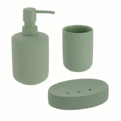 Set bicchiere distributore e porta sapone in grès Timeless Verde cachi