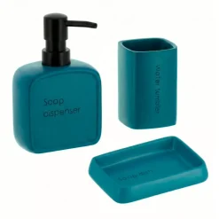 Set bicchiere distributore e porta sapone in resina poliestere incisa Julia Blu ottanio