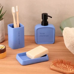 Set bicchiere distributore e porta sapone in poliresina incisa Julia Blu lavanda
