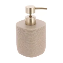 Set bicchiere distributore e porta sapone in poliresina rigata Lina Beige