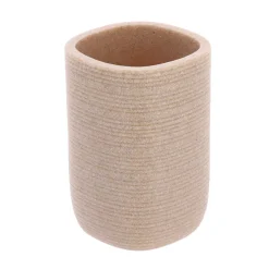 Set bicchiere distributore e porta sapone in poliresina rigata Lina Beige