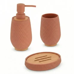Set bicchiere, portasapone e dispenser effetto nido d'ape Bania Cappuccino