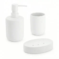 Set bicchiere portasapone e distributore in grès Timeless Bianco