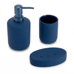 Set bicchiere, portasapone e dispenser in grès Timeless Blu navy
