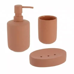 Set bicchiere, portasapone e dispenser in grès Timeless Cappuccino