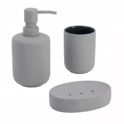 Set bicchiere portasapone e distributore in grès Timeless Grigio