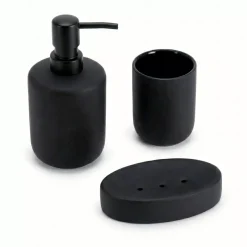 Set bicchiere portasapone e distributore in grès Timeless Nero