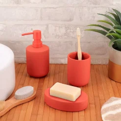 Set bicchiere, portasapone e dispenser in terracotta Timeless