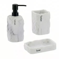 Set bicchiere, portasapone e distributore di sapone in poliresina effetto marmo Paola Grigio