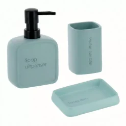 Set bicchiere portaspazzolino e distributore in poliresina incisa Julia Verde acqua